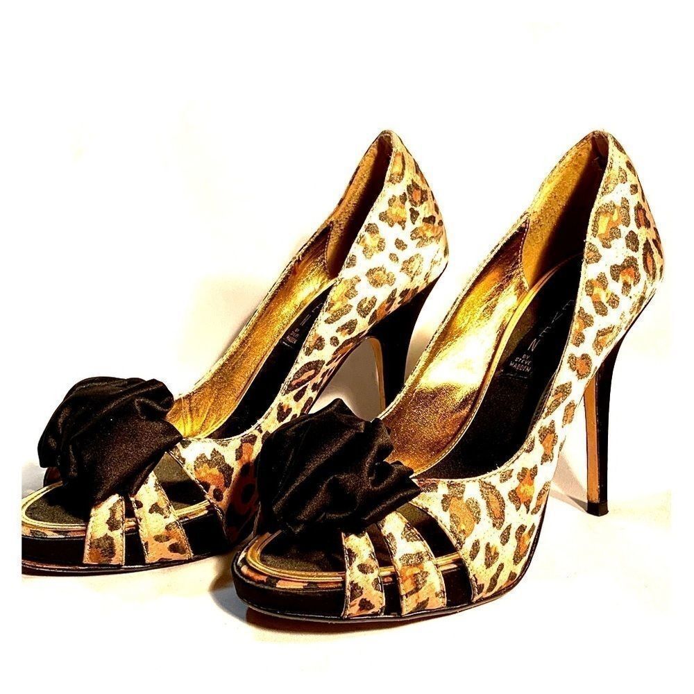 SATIN ANIMAL PRINT w BLACK BOW by STEVE MADDEN 7.5